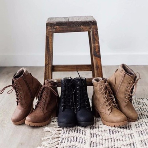 Shoes - CONNIE Lace up Combat Boots - LT TAUPE